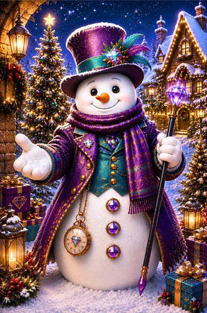 Diamond Painting Set Winterzauber mit magischem Schneemann, Weihnachtsstimmung und glitzernden Details in einer Winterlandschaft