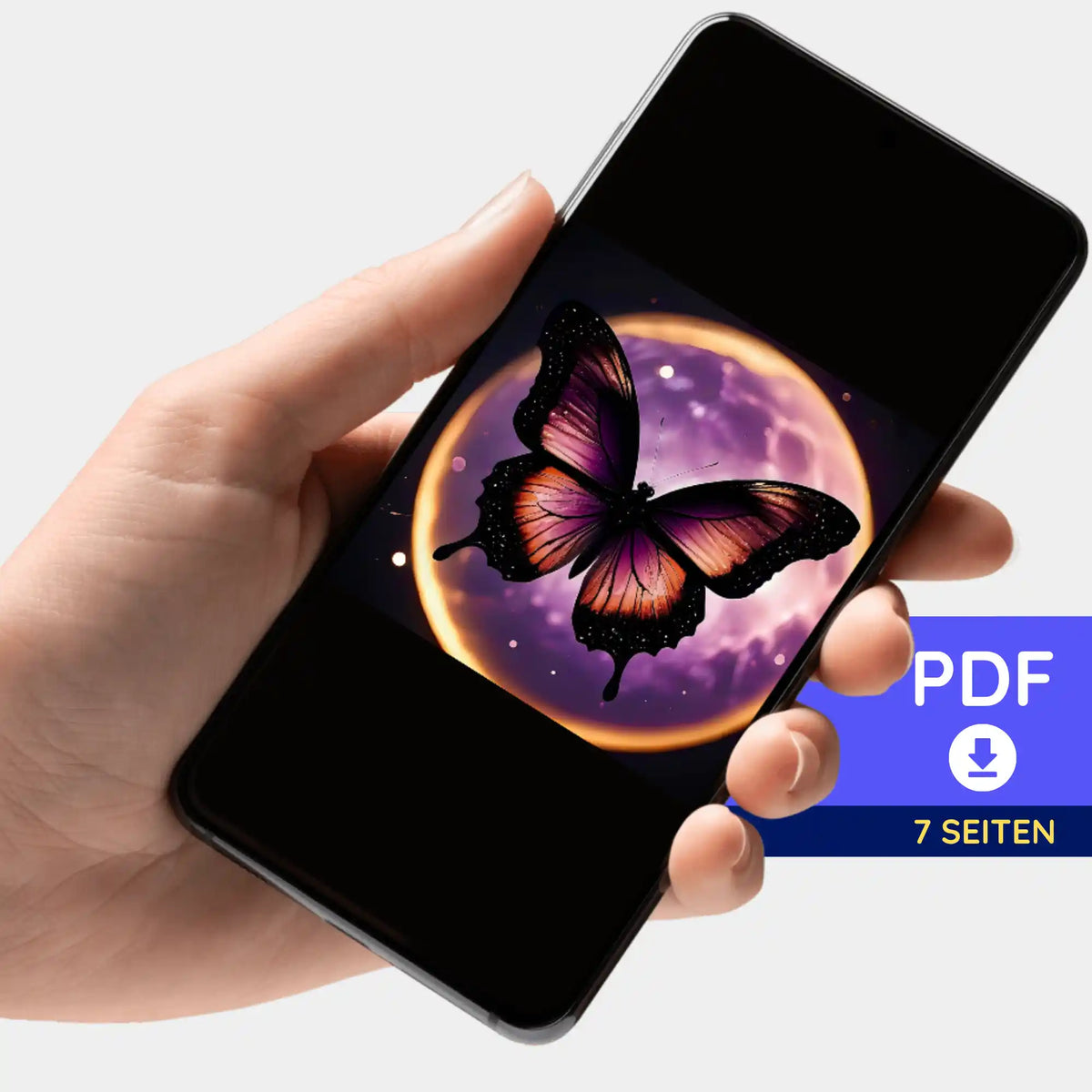 Digitale PDF-Bildmappe Purple Moon für Diamond Painting und kreative DIY-Projekte als praktischer Download auf dem Smartphone