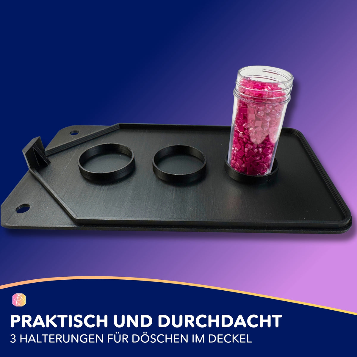 Schwarzes Picmondoo XL Diamond Painting Schiffchen mit Halterungen für Steinchen-Döschen als praktisches Zubehör