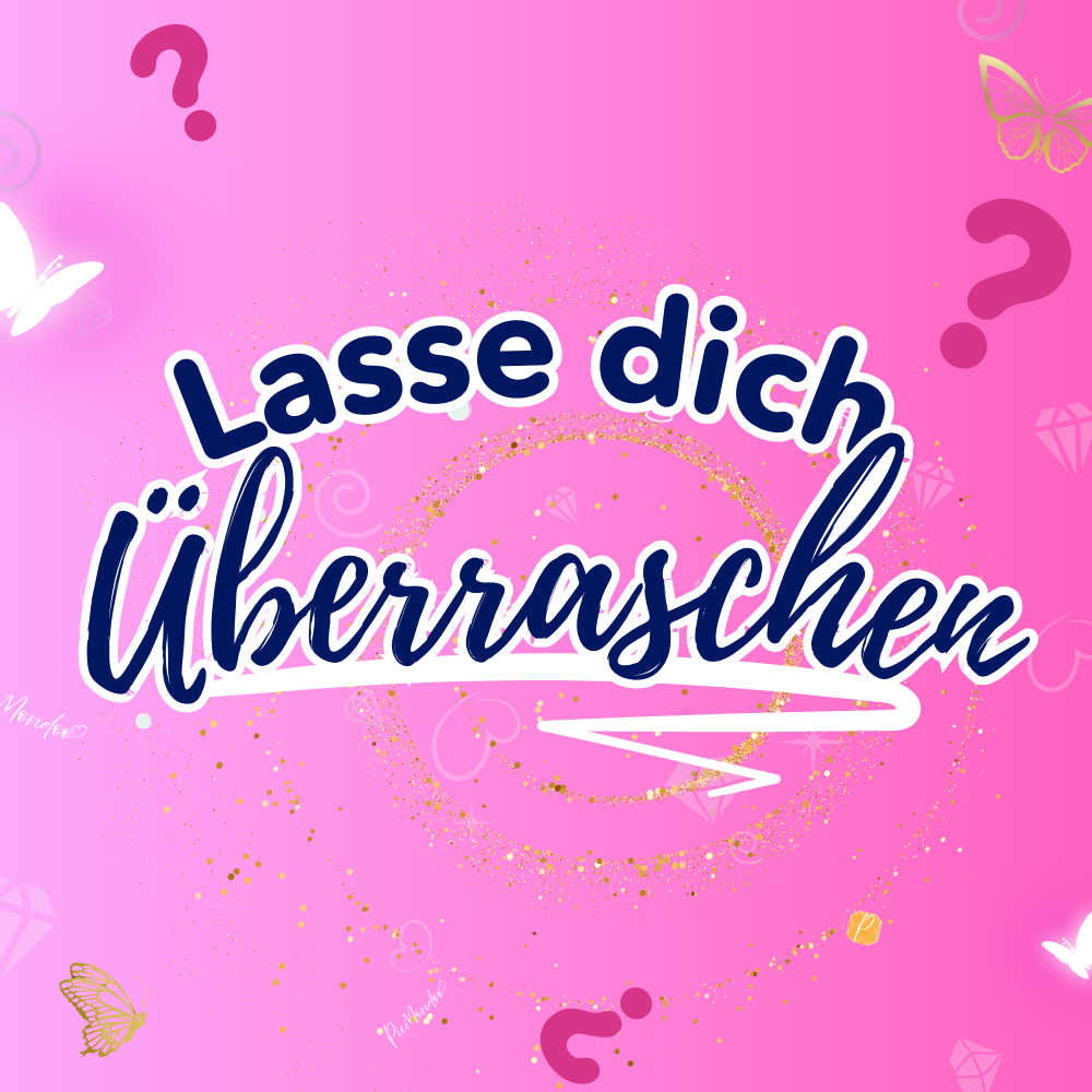 Diamond Painting Mystery-Box mit Schmetterlings-Motiv auf pinkem Hintergrund mit Glitzereffekt