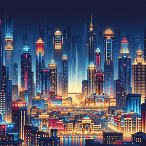 Diamond Painting Set Stadt der Lichter mit bunter Skyline und glänzenden AB-Steinen für ein lebendiges Stadtbild