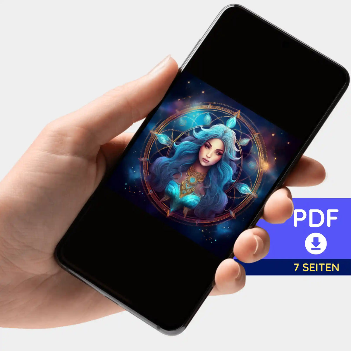 Digitale PDF-Bildmappe zur Diamond Painting Vorlage Sternzeichen Jungfrau für kreative DIY-Projekte auf dem Smartphone.
