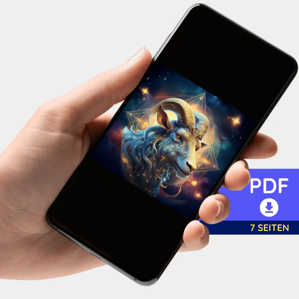Digitale PDF-Bildmappe für Diamond Painting Motiv Sternzeichen Steinbock auf Smartphone präsentiert