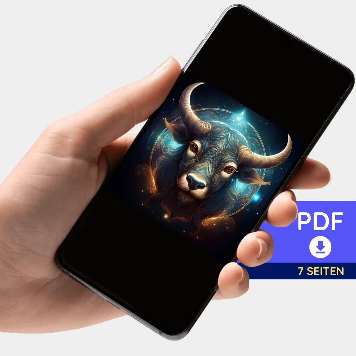 Digitale PDF-Bildmappe für Diamond Painting Motiv Sternzeichen Stier auf Smartphone mit 7 Seiten Download-Option