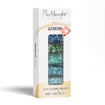 Picmondoo Diamond Painting Strass-Special 5er Set mit eckigen, blau-grünen Glitzersteinen für funkelnde Highlights