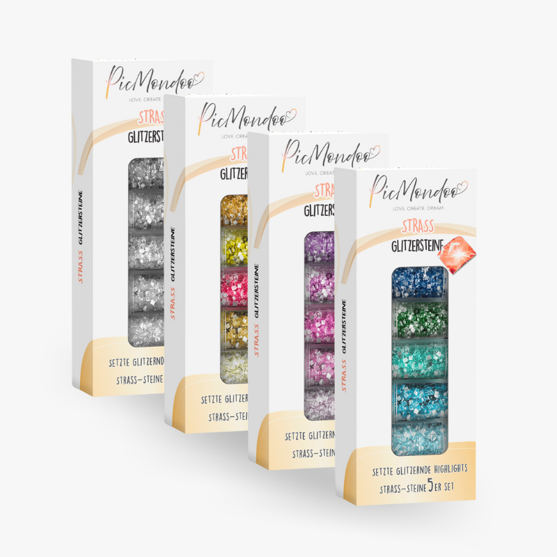 Picmondoo Strass-Special Stein-Set: Eckige, glitzernde Diamond Painting Steine in 5 verschiedenen Farben für Bastelprojekte
