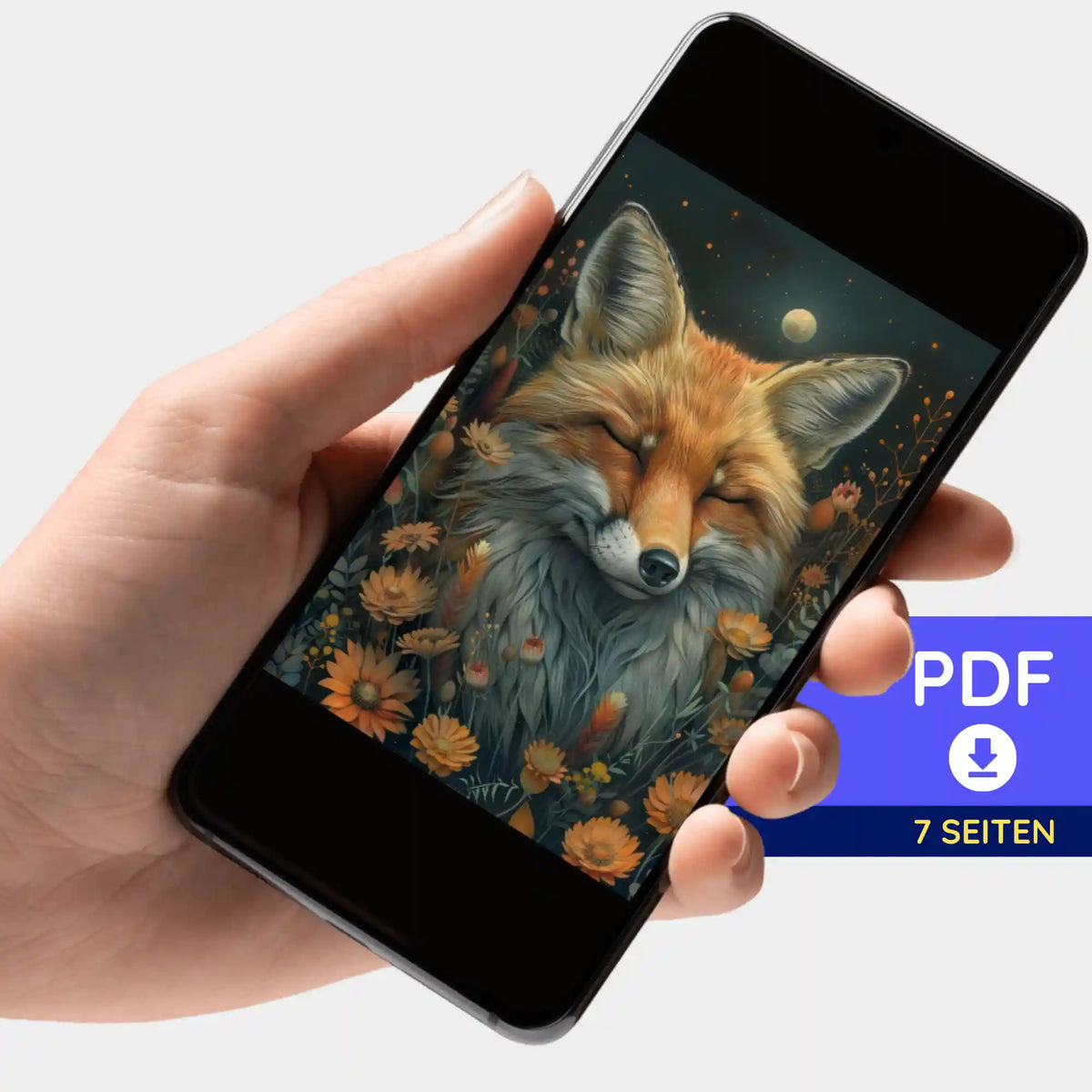 Digitale Foxy Dreams Bildmappe als PDF für Diamond Painting oder Malen nach Zahlen auf einem Smartphone
