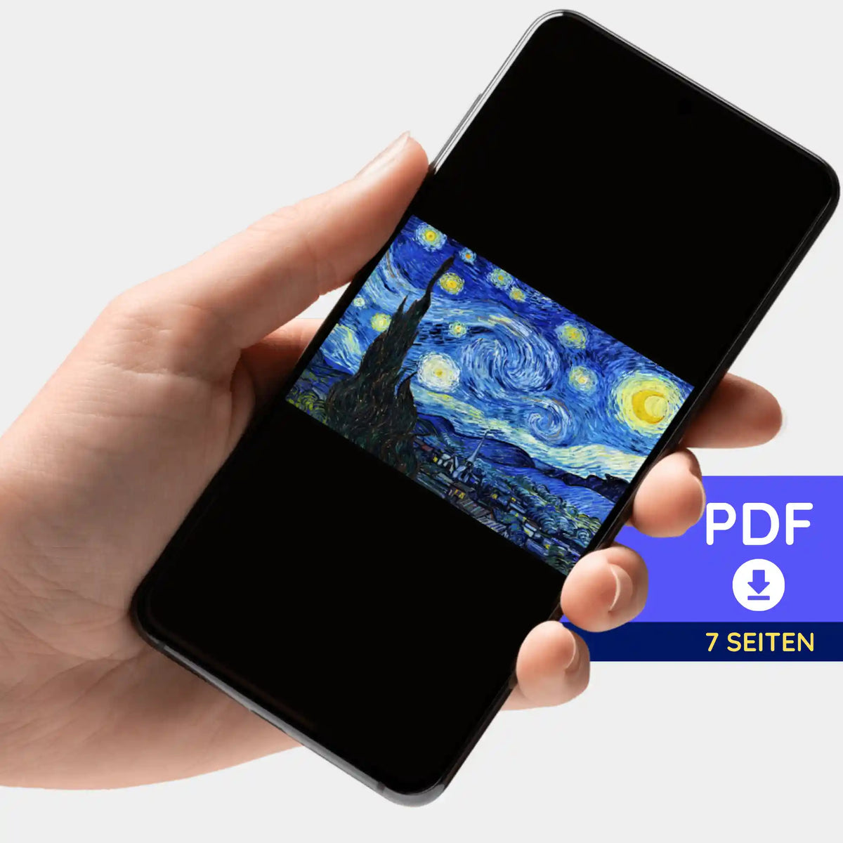 Digitale PDF-Bildmappe zum Diamond Painting Sternennacht von Van Gogh auf dem Smartphone zur Inspiration anzeigen