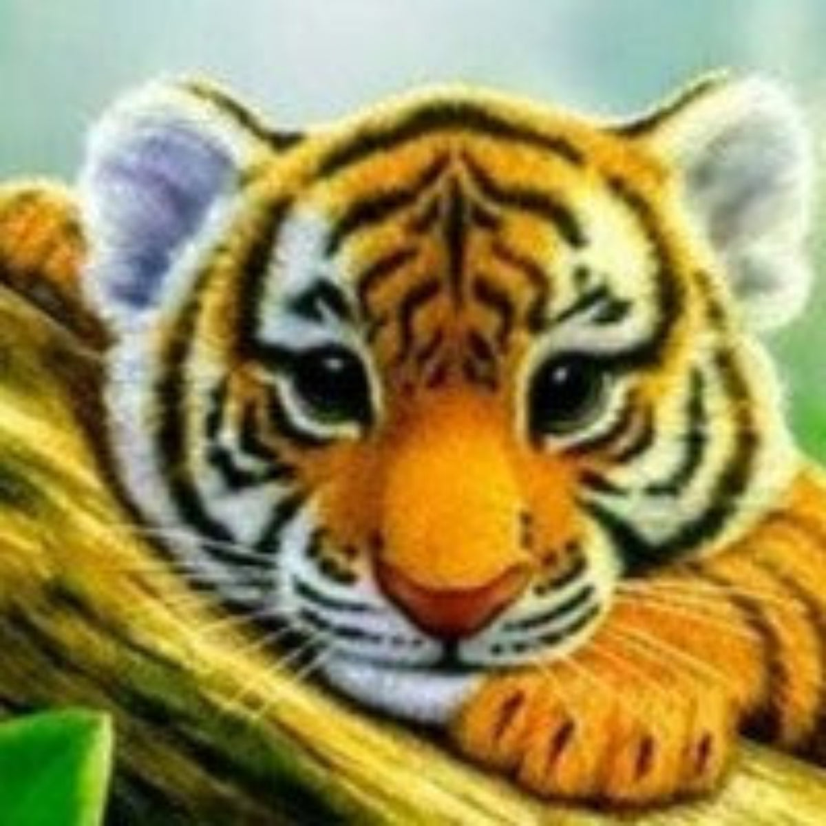 Diamond Painting Set Motiv süßes Tigerbaby mit glitzernden Steinen auf Leinwand