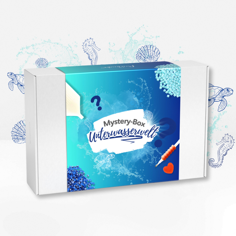 Diamond Painting Mystery-Box Unterwasserwelt mit Zubehör wie Glitzersteinen und Stift für kreative Bastelsets