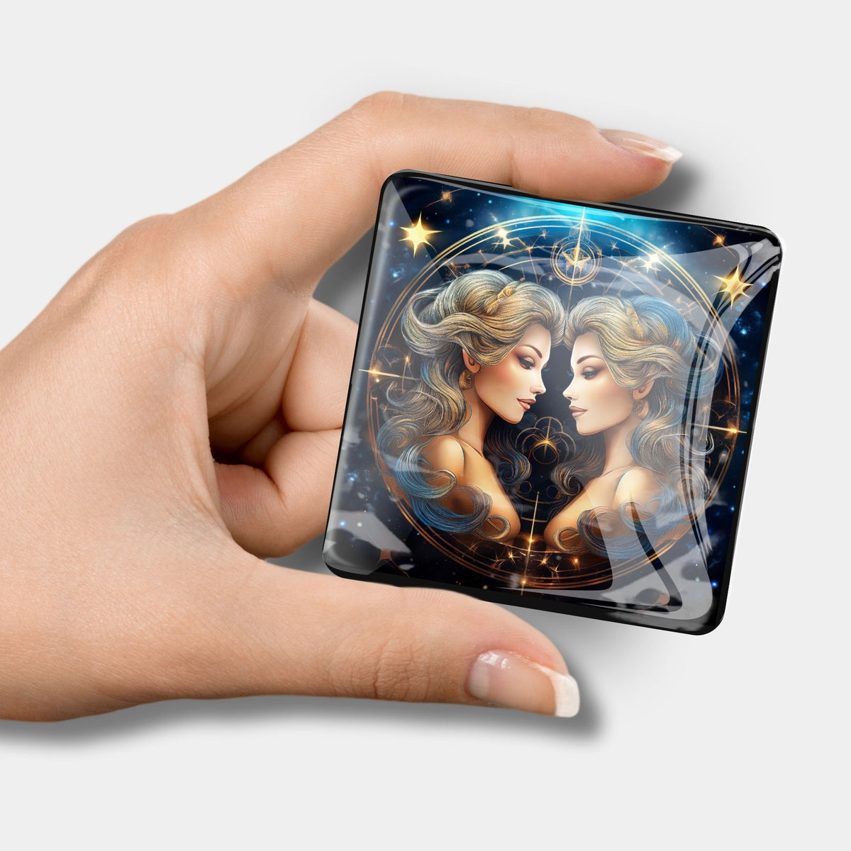 Quadratischer Sternzeichen Zwilling Glas Cover Minder für dein Diamond Painting Zubehör mit magnetischer Funktion.