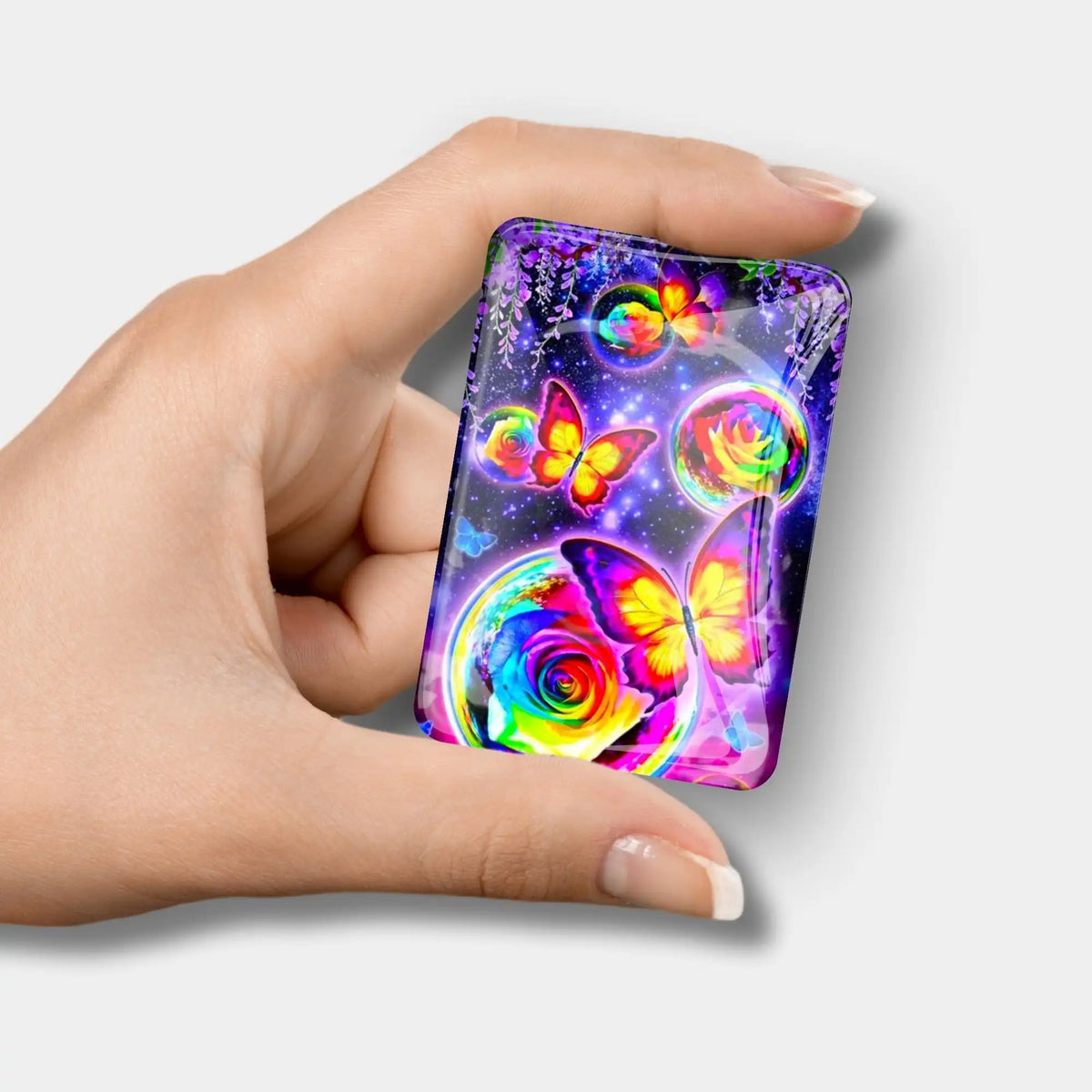 Magnetischer Diamond Painting Cover Minder mit buntem Schmetterling und Rosen-Motiv für kreative DIY-Bastelsets