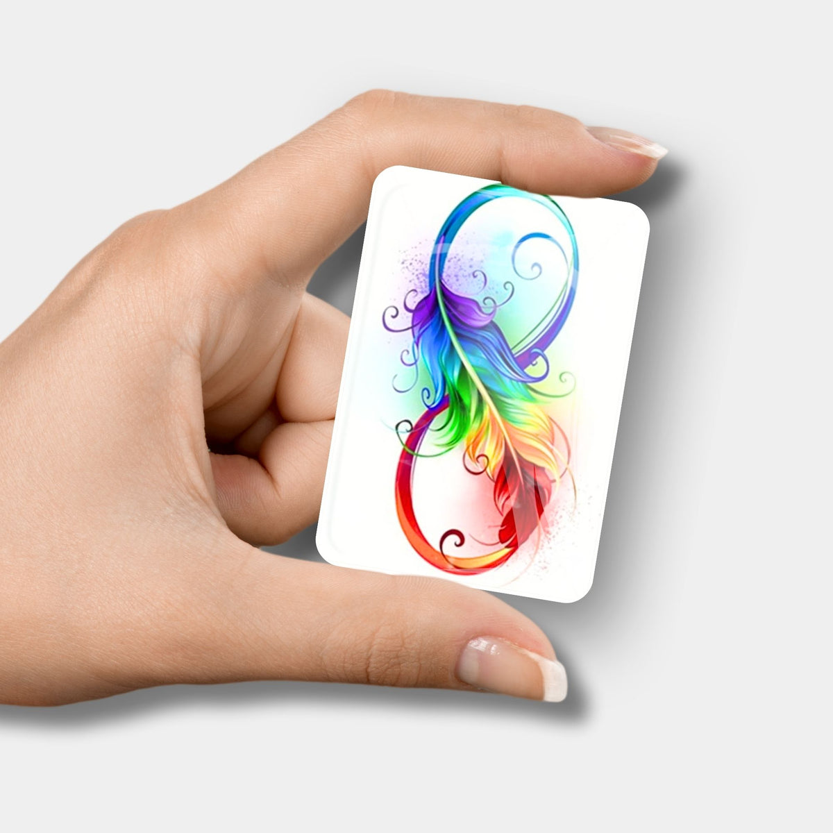 Bunter Infinity Feather Cover Minder aus Glas als Zubehör für Diamond Painting Projekte
