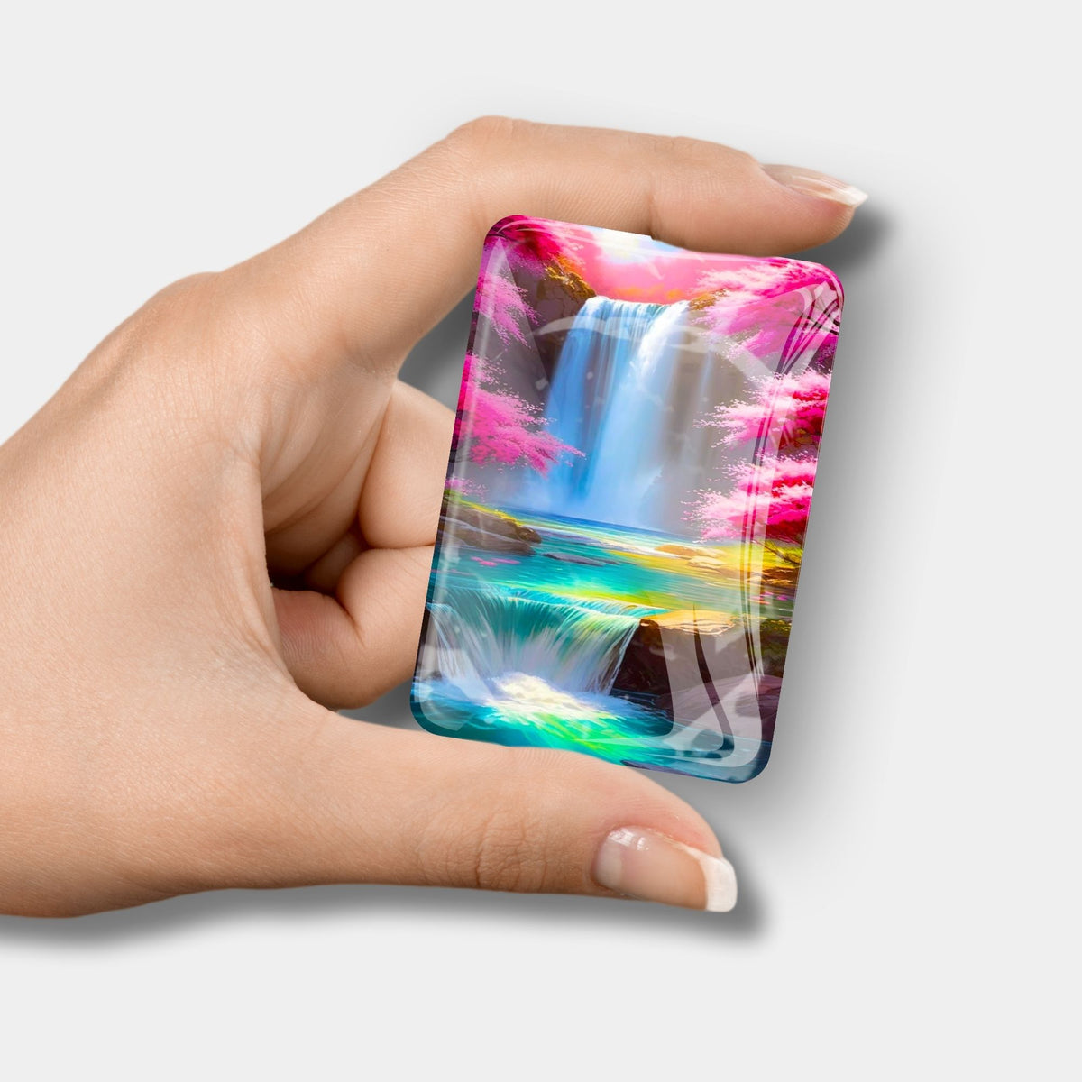 Glas Cover Minder mit Kirschblüten und Wasserfall-Motiv als praktisches Zubehör für dein Diamond Painting