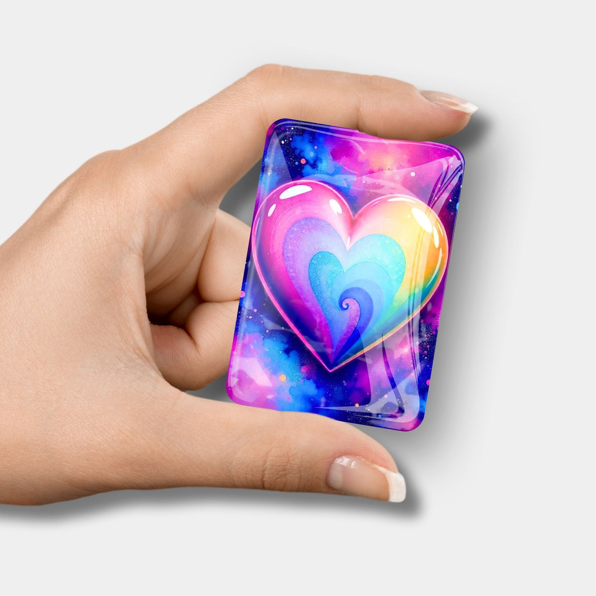 Diamond Painting Cover Minder Love als Glasmagnet mit buntem Herz-Motiv für kreative DIY-Bastelsets