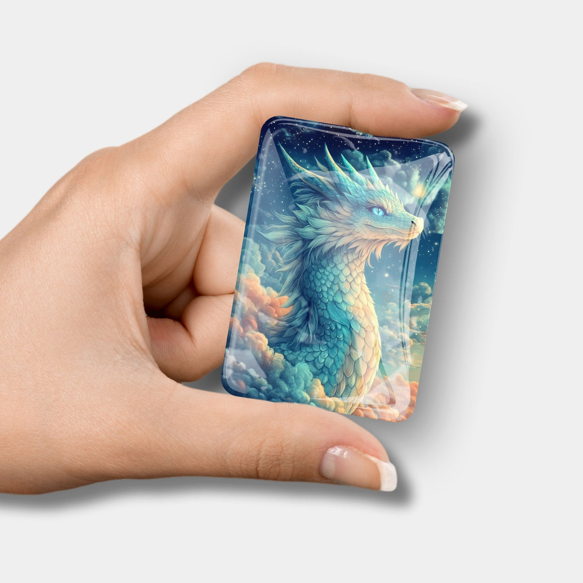 Glas Cover Minder mit Saphira Himmelsdrache Motiv als praktisches Zubehör für dein nächstes Diamond Painting Projekt