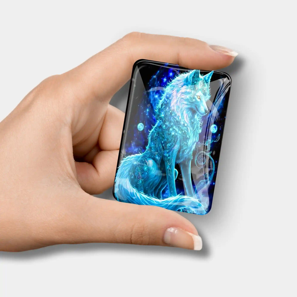 Glas Coverminder mit blauem Wolfsmotiv für Diamond Painting Zubehör und Fixierung der Leinwandfolie