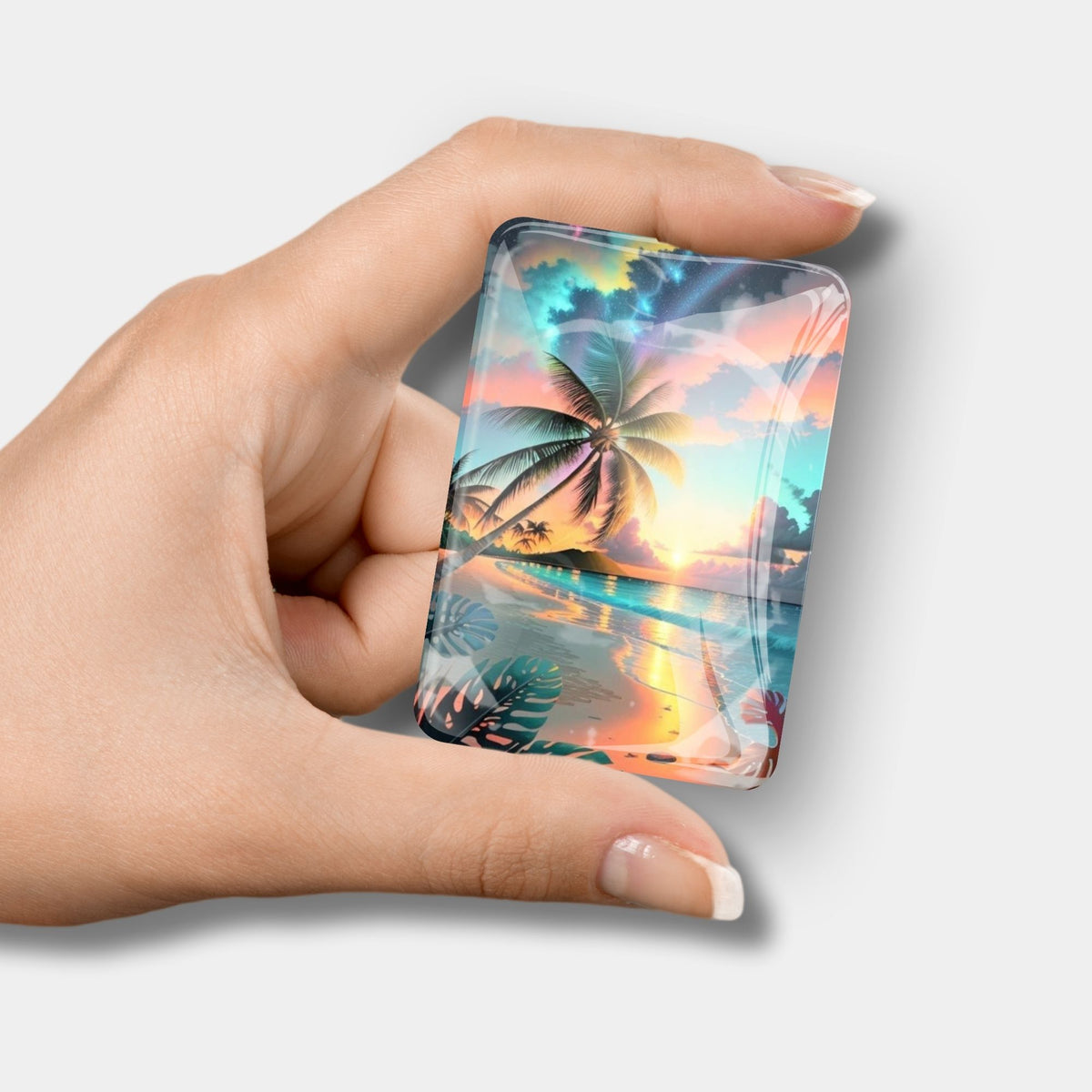 Glas Cover Minder mit Palmen-Motiv für dein Diamond Painting Zubehör – starker Magnet zum Halten der Schutzfolie