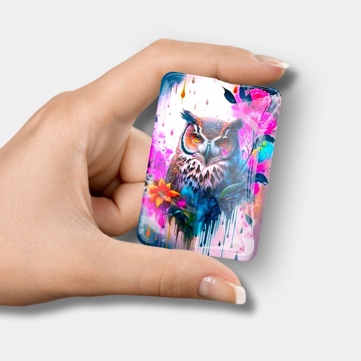 Eulen Cover Minder aus Glas als magnetisches Diamond Painting Zubehör mit farbenfrohem Motiv