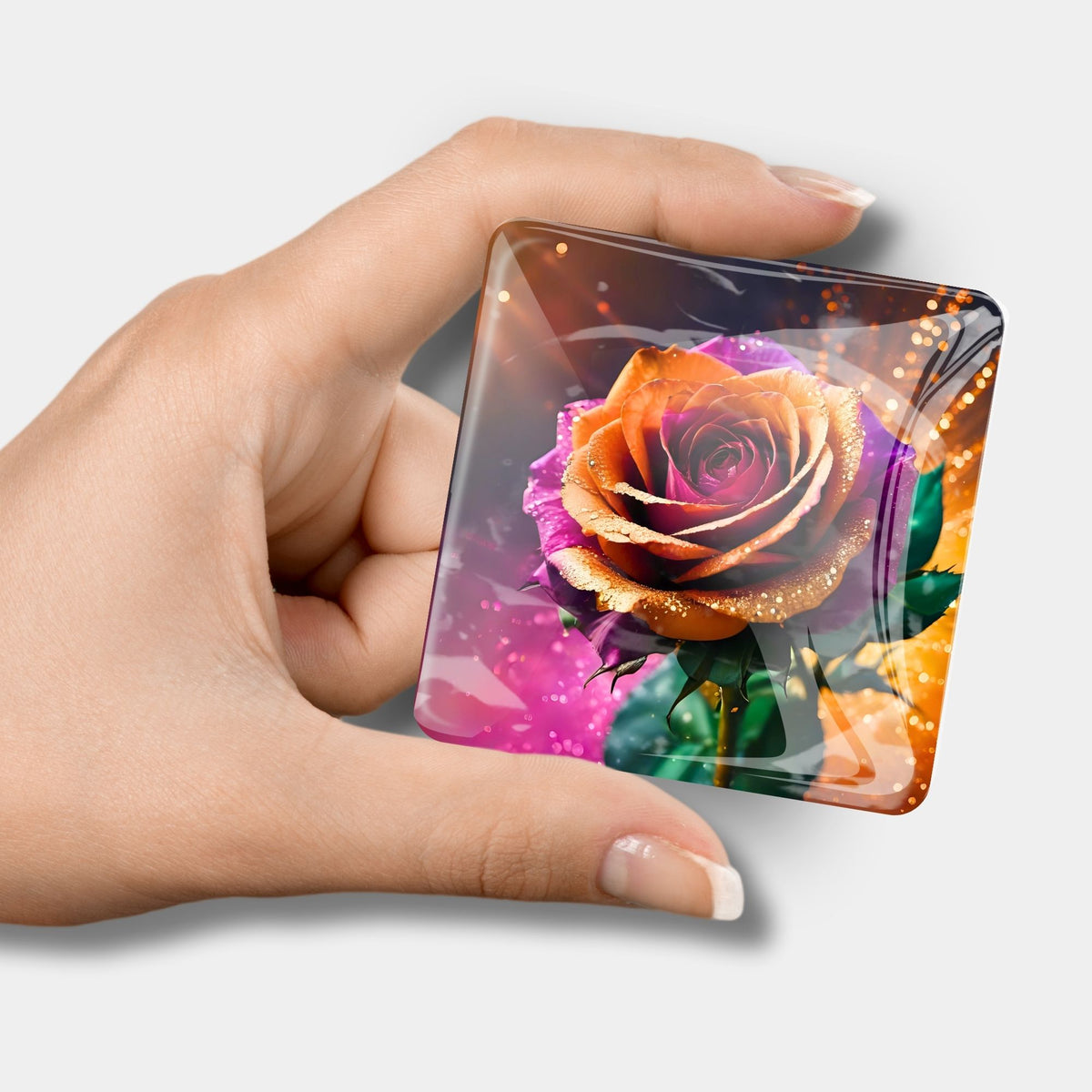 Quadratischer Colorful Rose Diamond Painting Cover Minder aus Glas zur Fixierung der Schutzfolie bei DIY-Bastelsets