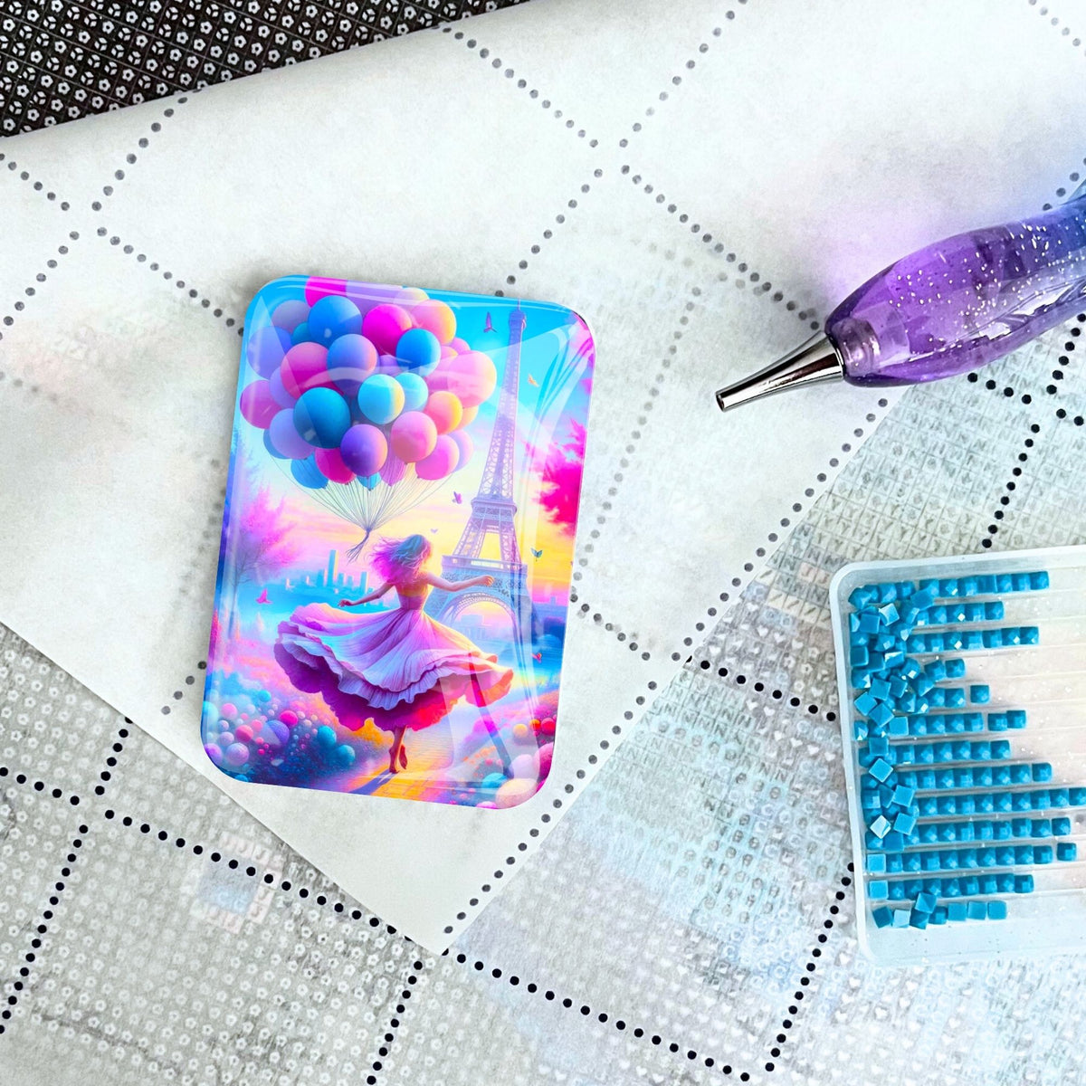 Glas Cover Minder Motiv Verträumtes Paris für Diamond Painting auf Leinwand mit Glitzersteinen und Stift