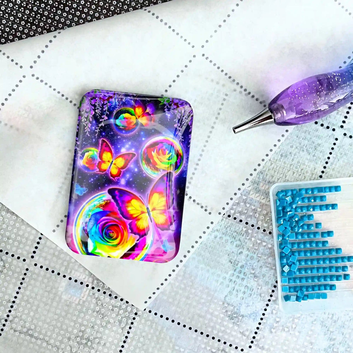 Magnetischer Glas Cover Minder mit Schmetterling-Motiv für Diamond Painting Zubehör auf Leinwand mit Diamanten