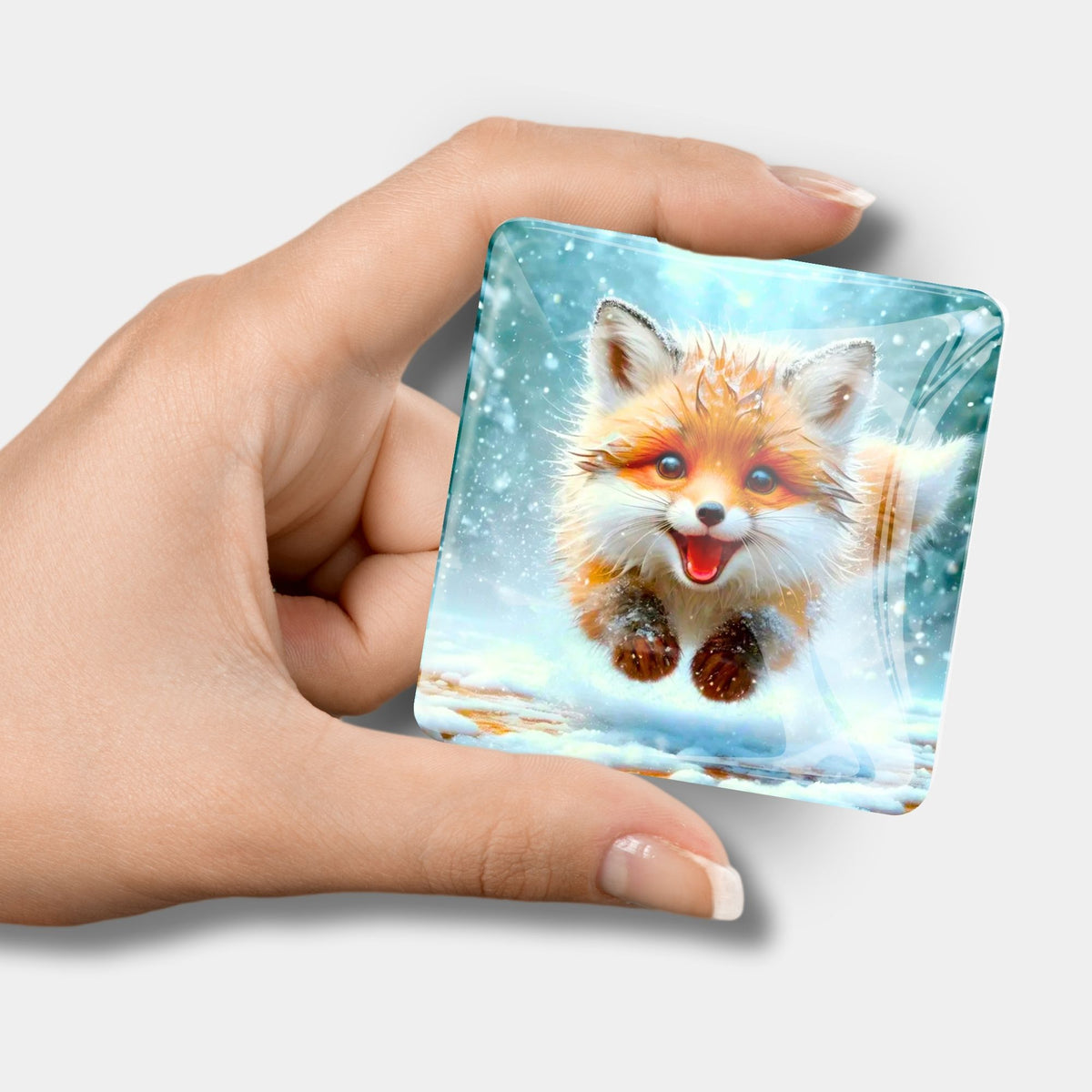 Glas Cover Minder mit Fuchs-Motiv für dein nächstes Diamond Painting Projekt im Winterwald-Design