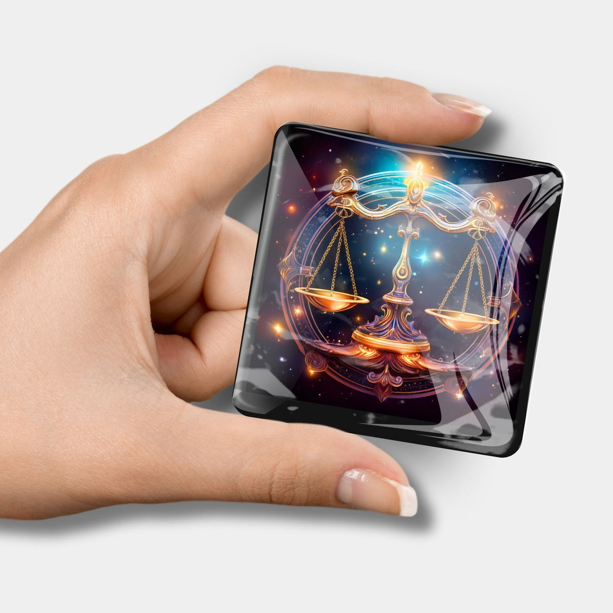 Glas Coverminder mit Sternzeichen Waage Motiv für Diamond Painting Zubehör und magnetische Befestigung