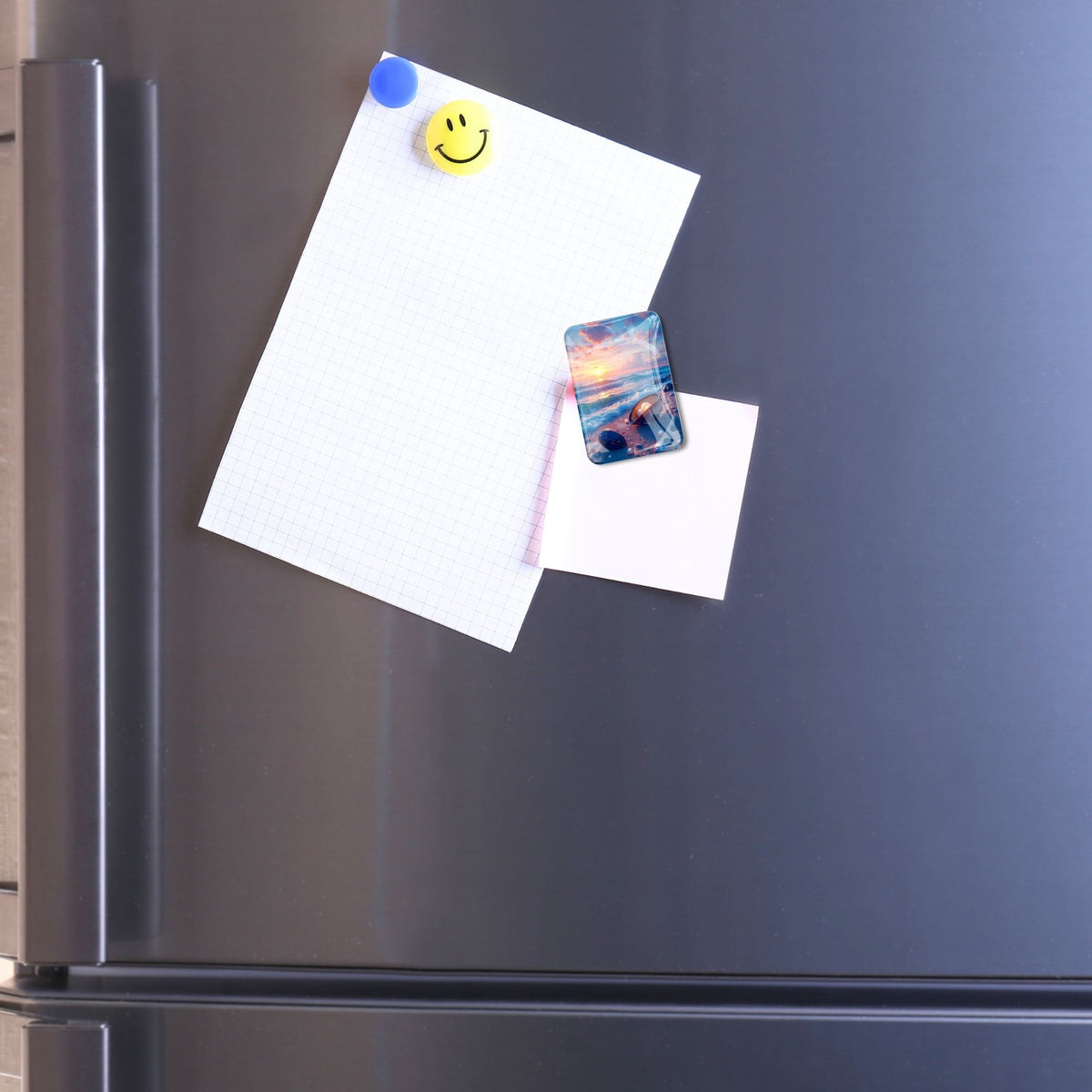Dekorativer Diamond Painting Cover Minder Strandliebe als praktischer Magnet für Notizen an einem Kühlschrank