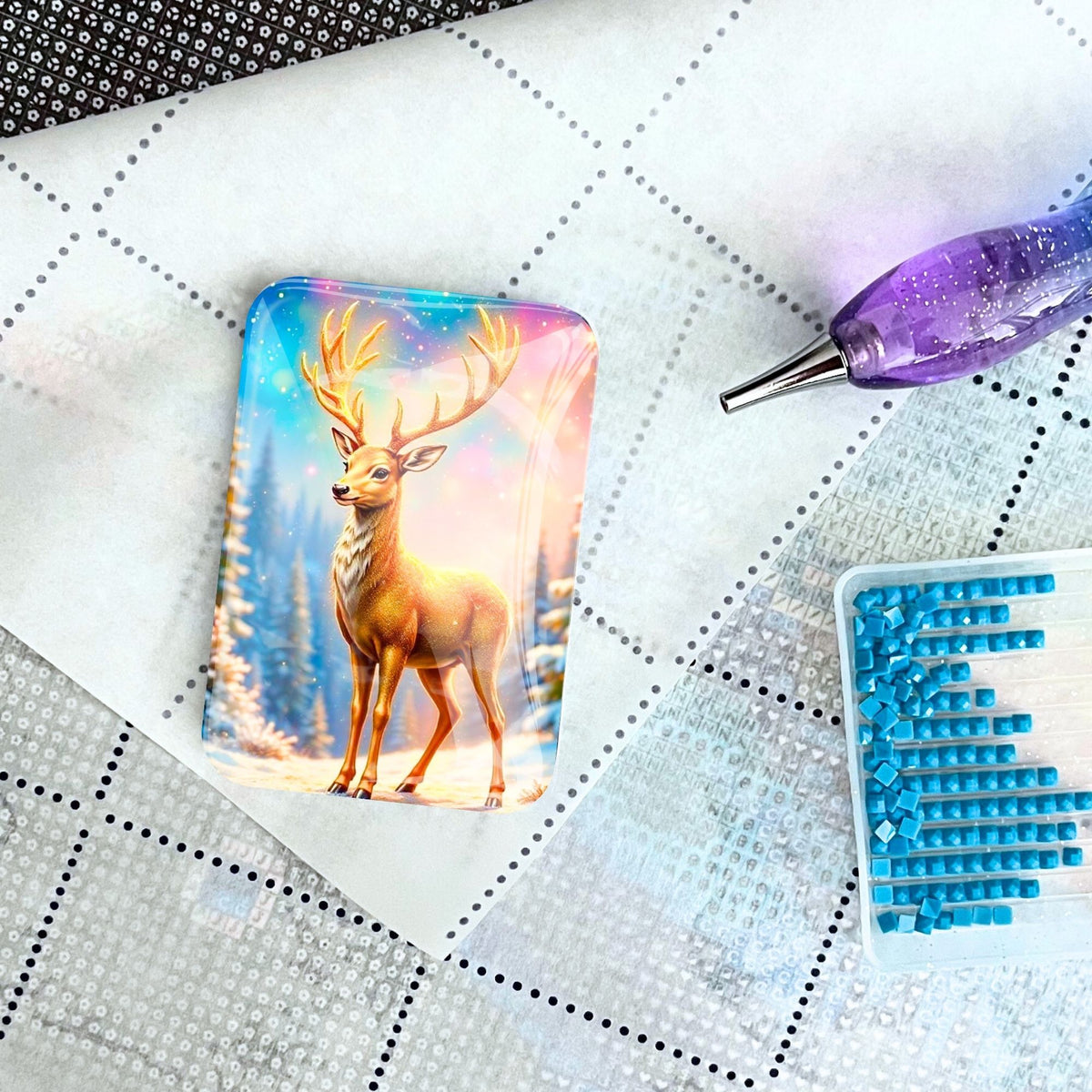 Magnetischer Glas Cover Minder mit goldenem Hirsch Motiv für Diamond Painting Zubehör auf unfertiger Leinwand