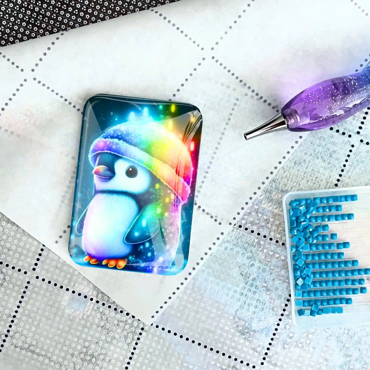 Pinguin Cover Minder aus Glas als magnetisches Accessoire für dein Diamond Painting Zubehör
