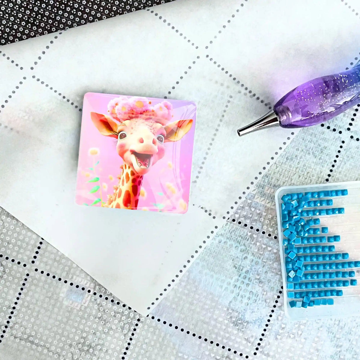 Magnetischer Cover Minder mit fröhlicher Giraffe auf Leinwand für Diamond Painting Zubehör