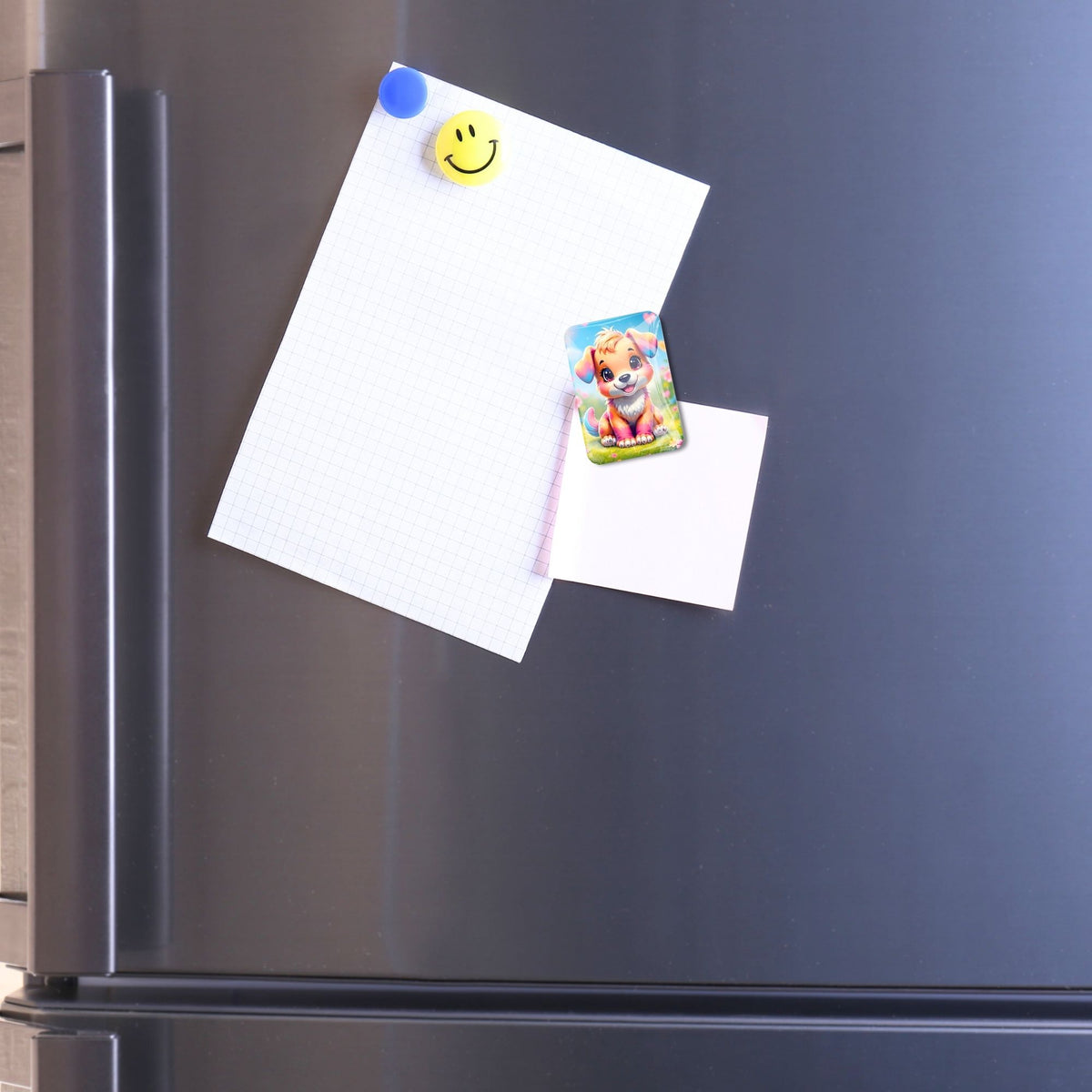 Puschel Glas-Coverminder für Diamond Painting mit süßem Welpen-Motiv als Magnet am Kühlschrank