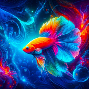 Diamond Painting Set Wunderwelt unter Wasser mit buntem leuchtendem Kampffisch in einer magischen Unterwasserwelt