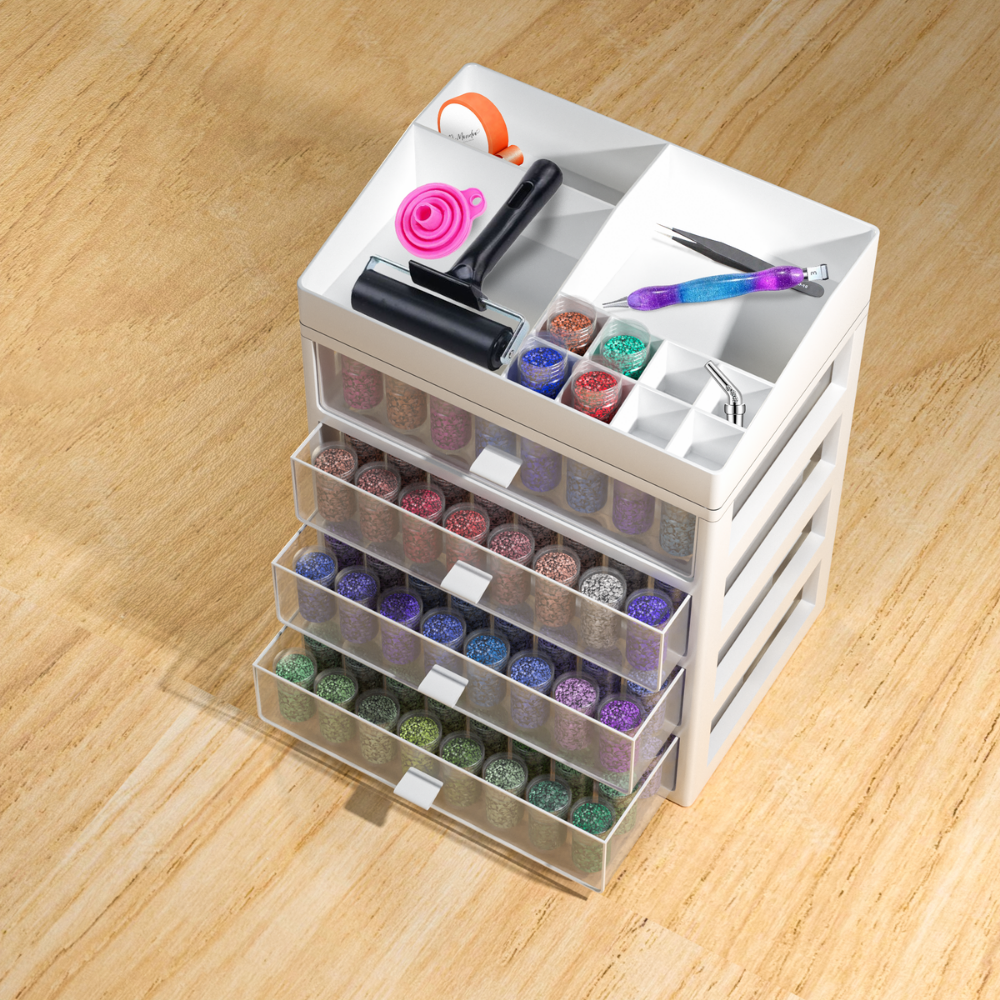 XXL Diamond Painting Tisch Organizer mit Schubladen für Steindöschen, Diamanten-Sortieren und Bastelzubehör-Aufbewahrung