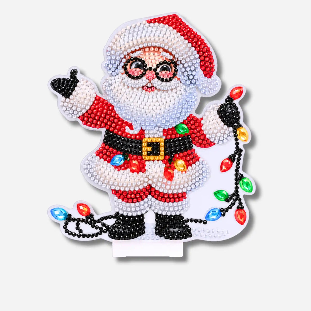 Diamond Painting Weihnachtsmann Wackelaufsteller mit bunter Lichterkette aus funkelnden Glitzersteinen