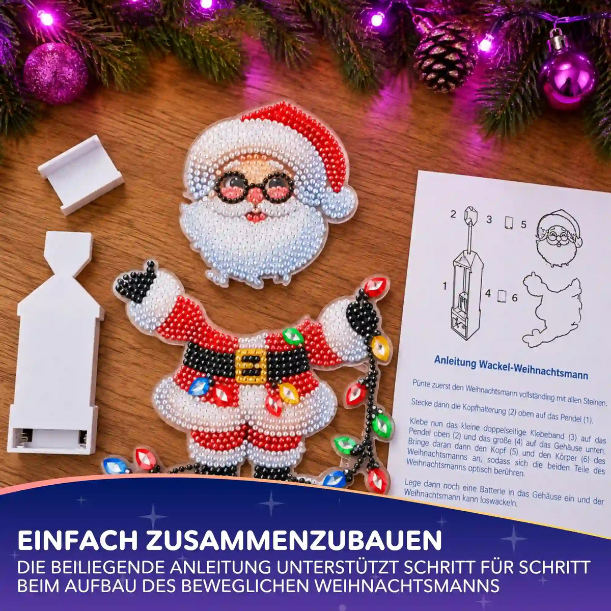 Diamond Painting Wackelaufsteller Weihnachtsmann: Funkelnde DIY-Teile mit Mechanismus und Anleitung