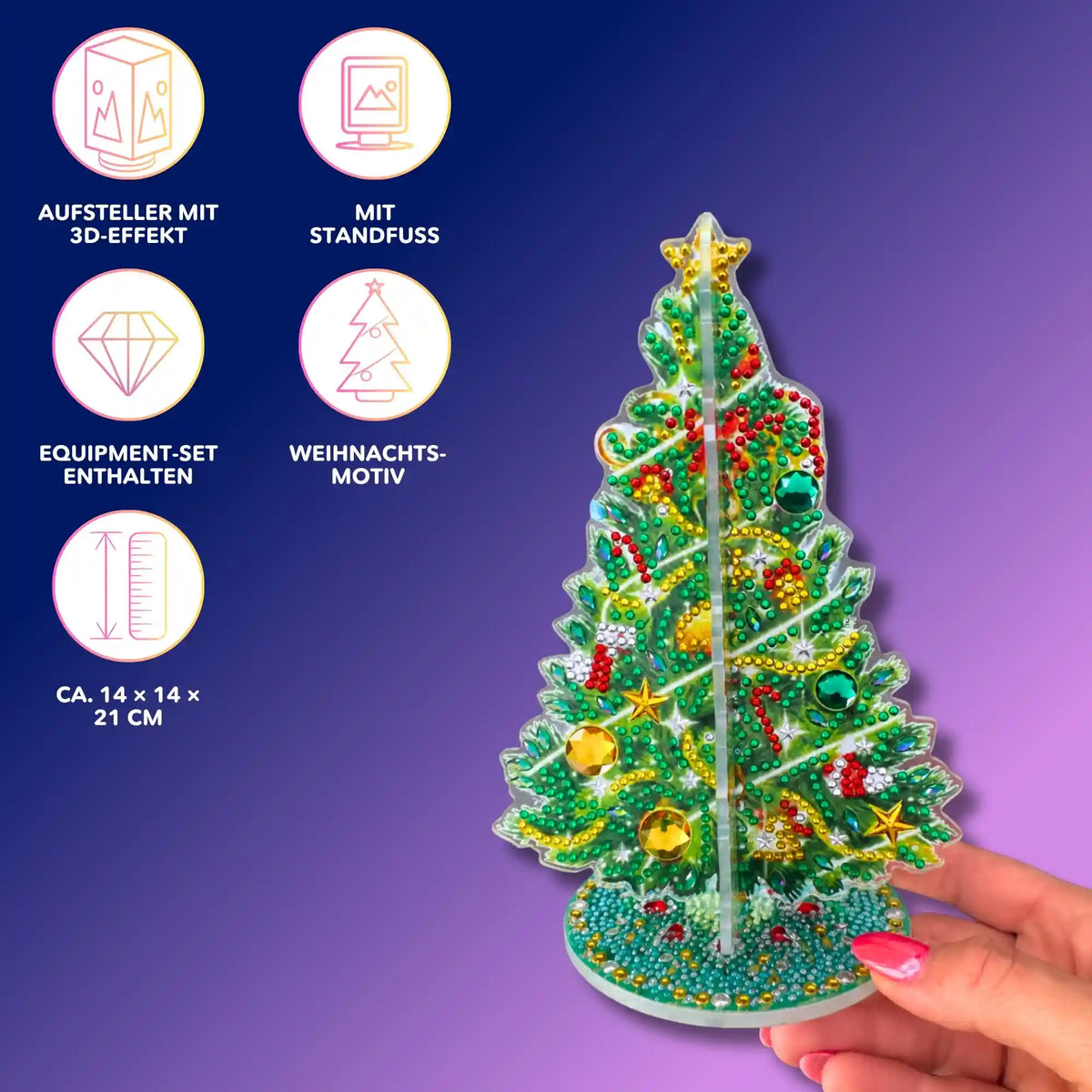 Diamond Painting 3D Weihnachtsbaum Aufsteller mit bunten Glitzersteinen als festliche Weihnachtsdeko