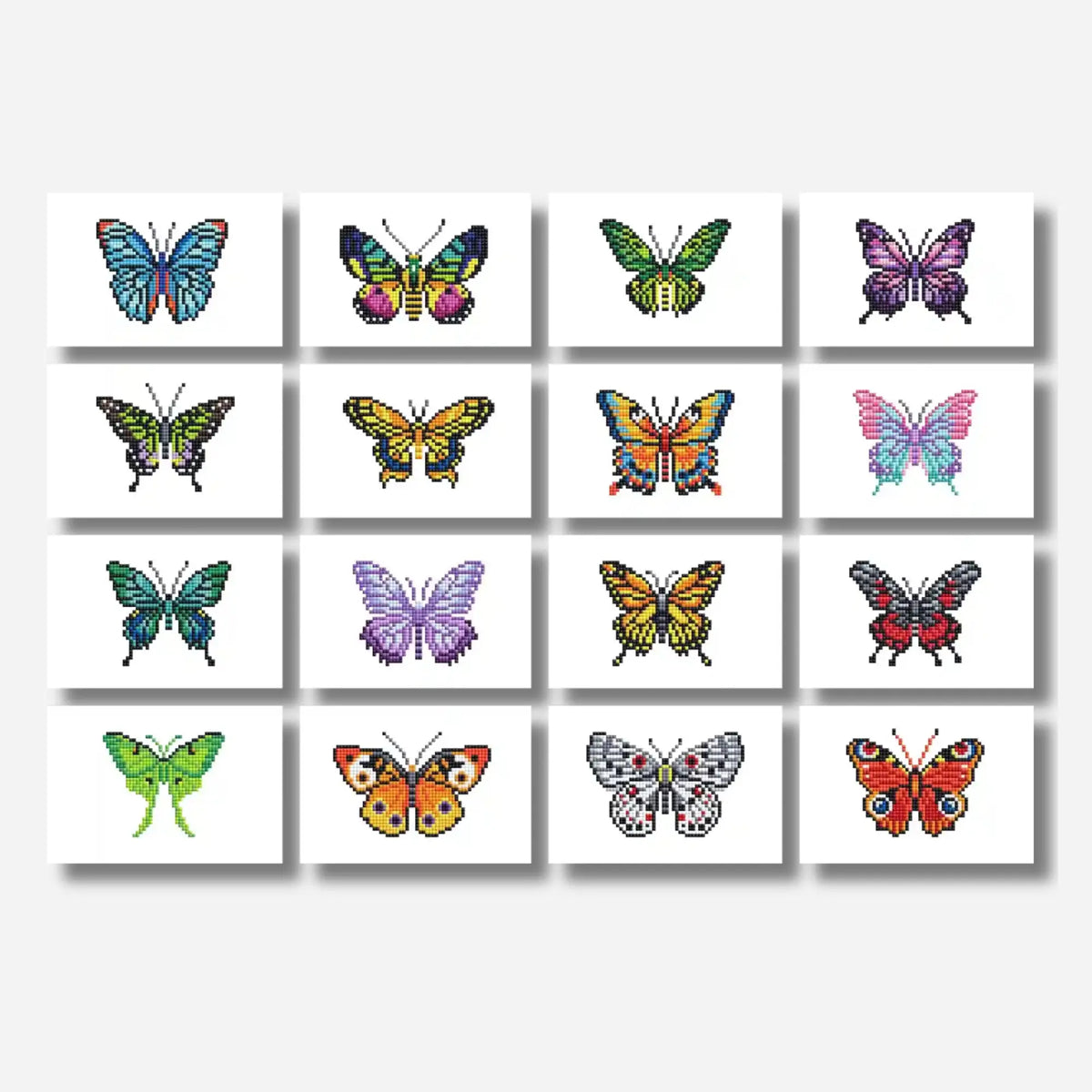 16 bunte Mini Diamond Painting Schmetterlinge als kreatives Bastelset für DIY-Kunstprojekte und Dekoration