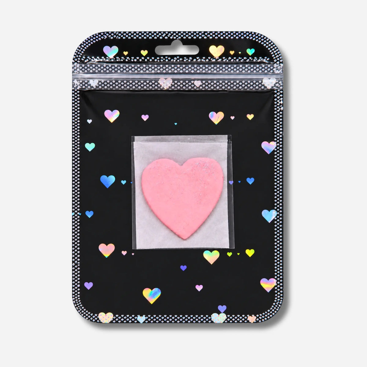 Rosa herzförmiges Putty für Diamond Painting in schwarzem Zip-Beutel mit holografischen Herzen