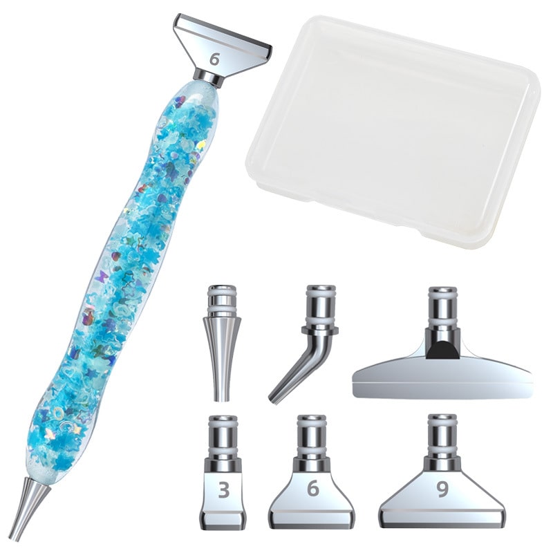 Ergonomischer Diamond Painting Leuchtstift in Blau mit 6 Aufsätzen und Aufbewahrungsbox für präzises Diamanten Painting