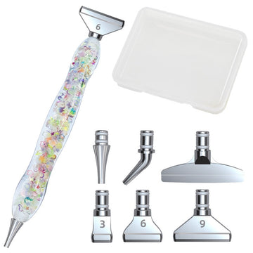 Ergonomischer Diamond Painting Leuchtstift mit Glitzer-Design und 6 vielseitigen Aufsätzen sowie Ablageschale