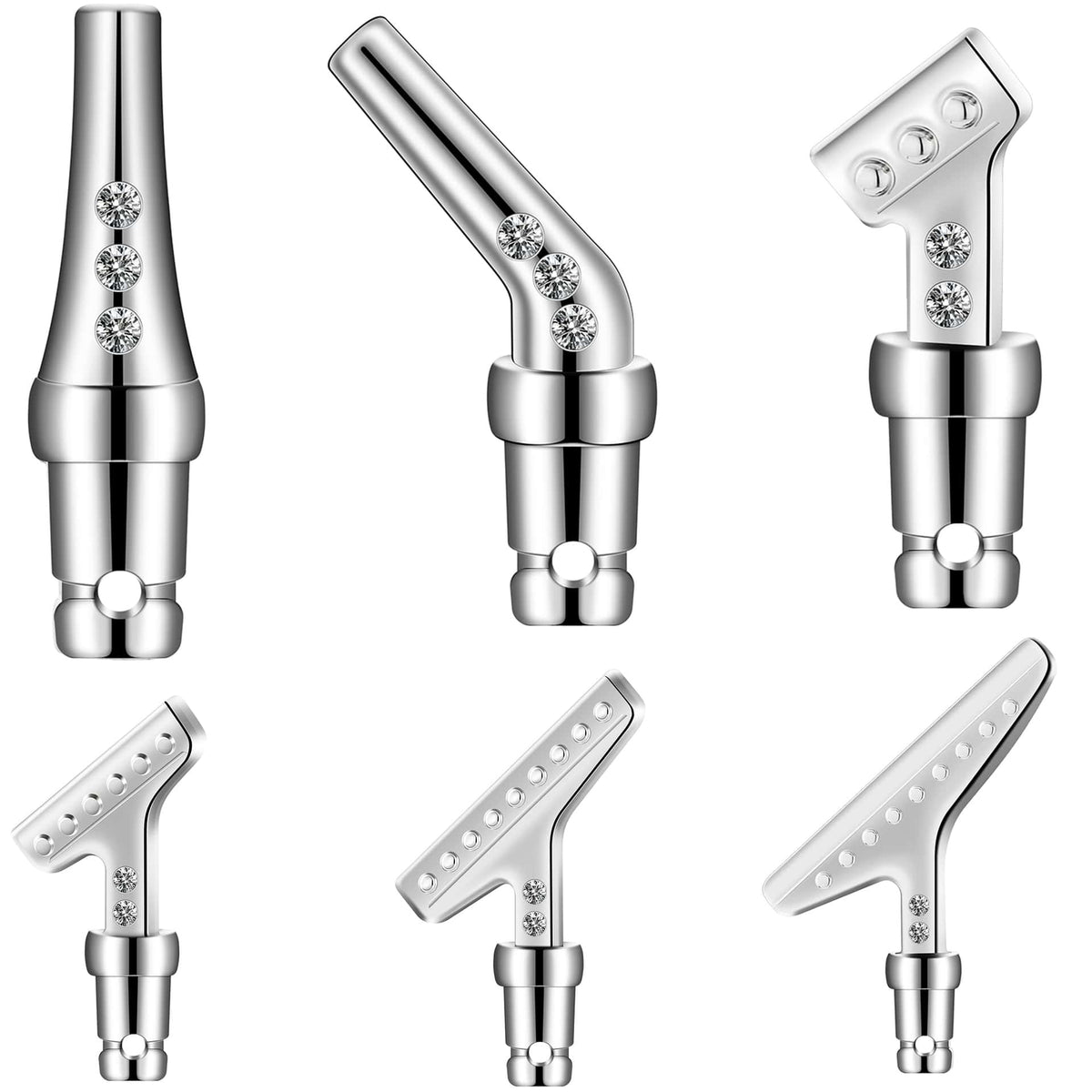 6er Set Diamond Painting Aufsätze aus silbernem Metall mit Ziersteinen für den professionellen Diamond Painting Stift.