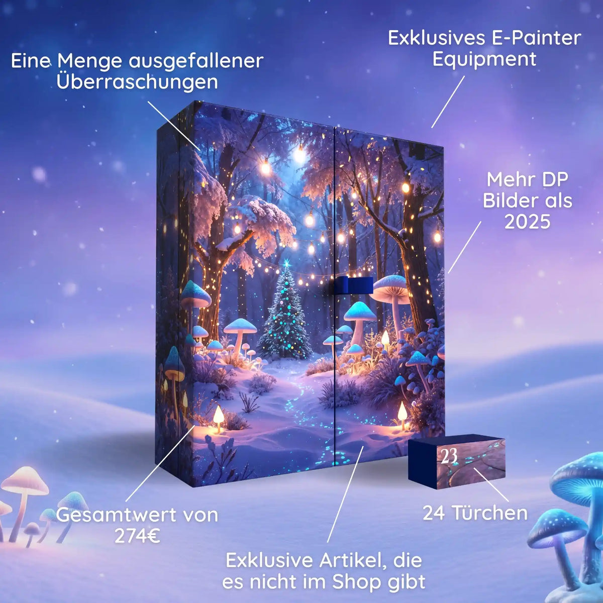 Picmondoo Diamond Painting Adventskalender 2026 mit 24 Türchen und exklusivem Zubehör für ein magisches Weihnachtsfest.