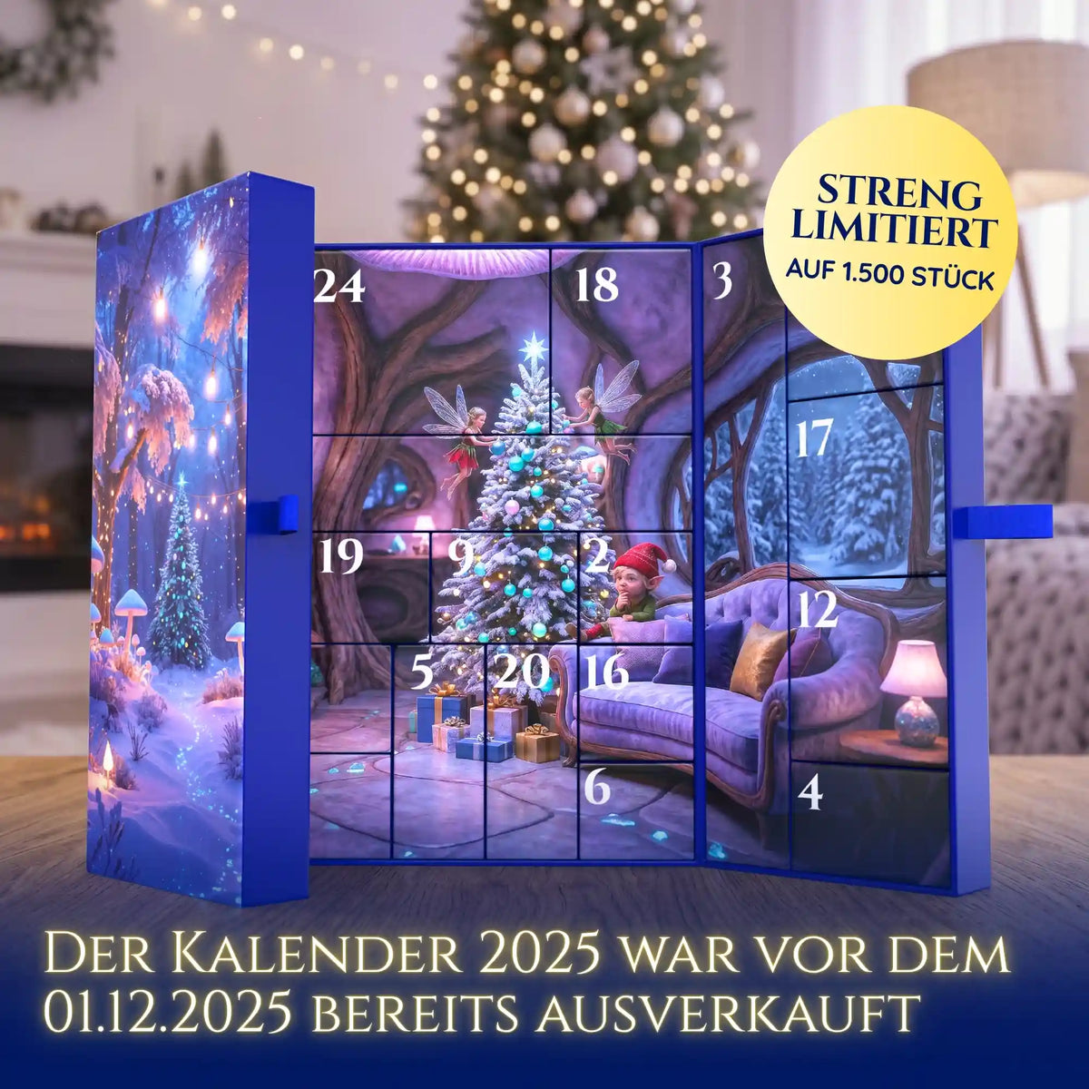 Picmondoo Diamond Painting Adventskalender 2026 mit weihnachtlichem Elfen-Motiv und 24 Türchen für kreative Bastelmomente.