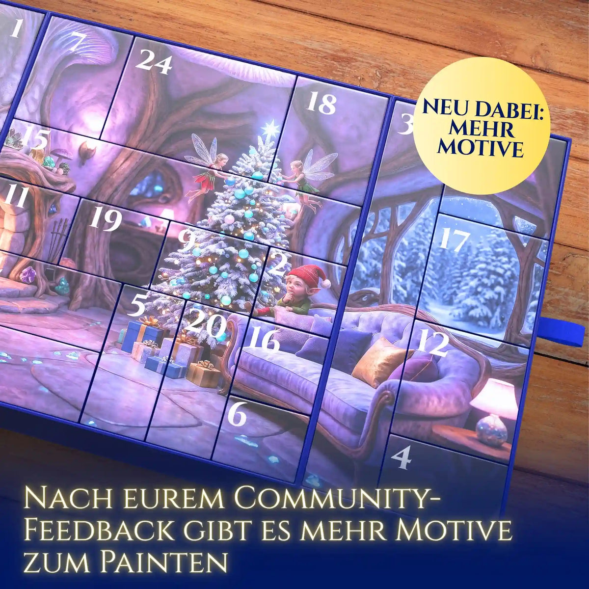 Picmondoo Diamond Painting Adventskalender 2026 mit weihnachtlichem Elfen-Motiv und 24 Türchen für DIY-Bastelspaß