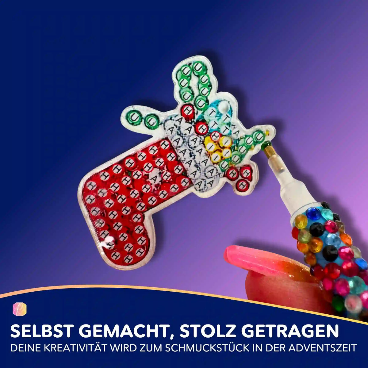 Diamond Painting Ohrringe als Weihnachtsstrumpf mit Set-Stift selbst gestalten als DIY Weihnachtsgeschenk