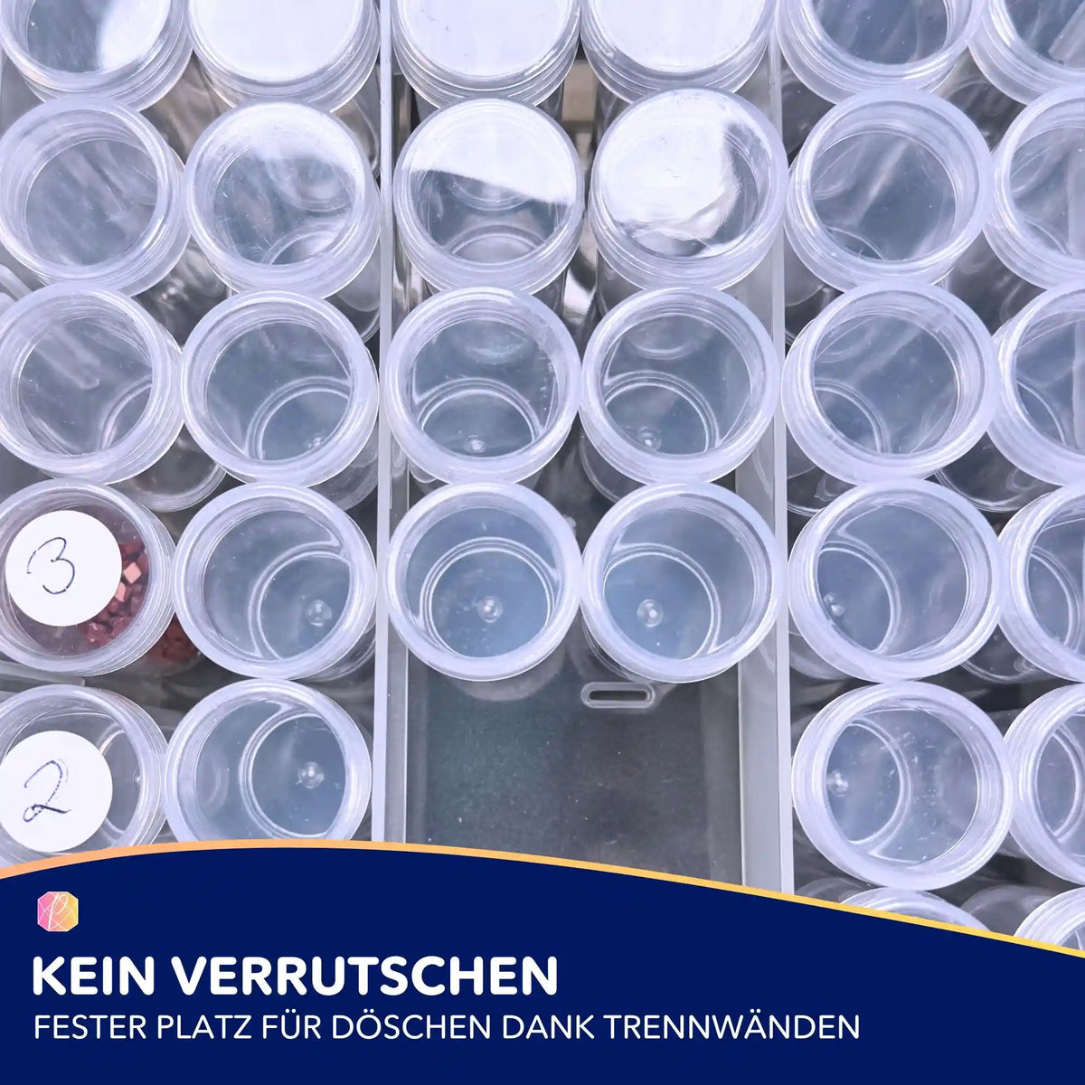 Diamond Painting Aufbewahrungsbox mit 60 leeren Dosen zur übersichtlichen Organisation von Glitzersteinen