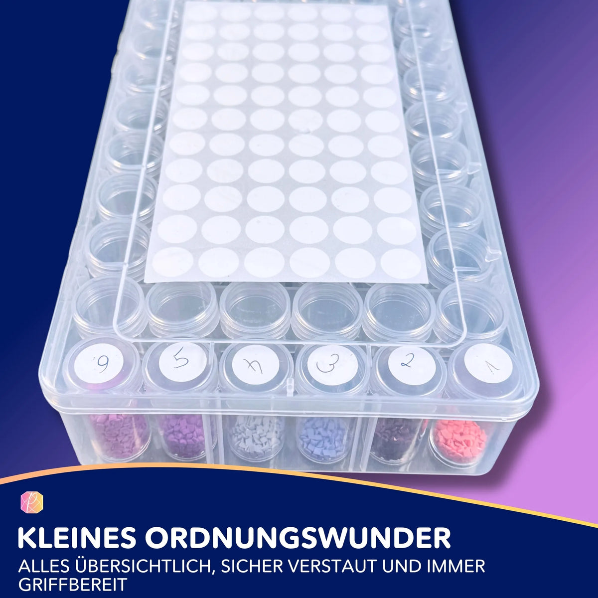 Diamond Painting Aufbewahrungsbox mit 60 Dosen zur sortierten Lagerung von Diamanten oder Bastelsteinen