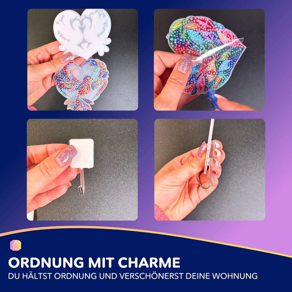 Diamond Painting Wandhaken mit Mosaikherzen: Anwendung der Glitzersteine und Montage des DIY-Haken-Sets für die Wanddeko